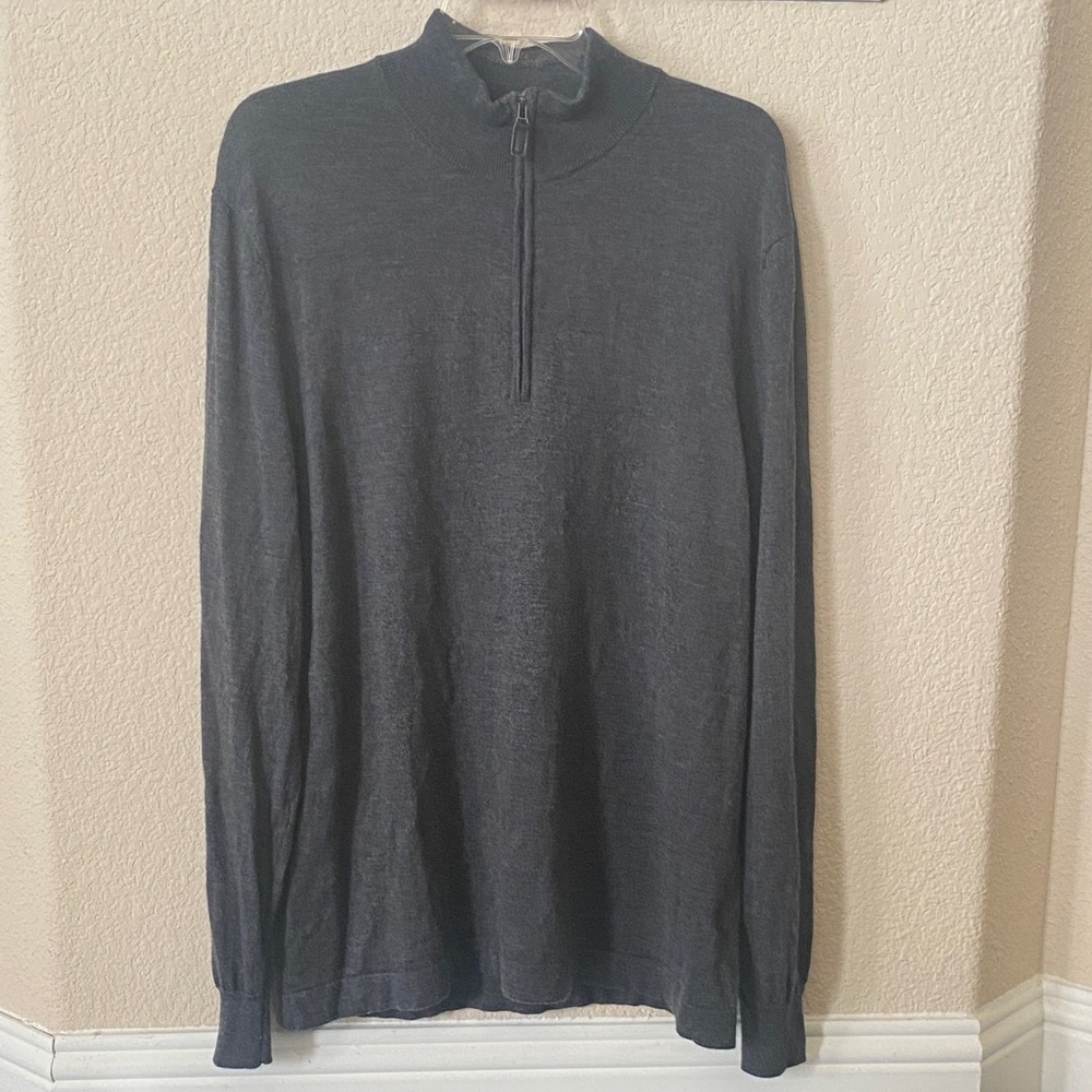 Jos. A. Bank Dark Gray Zip-Up Sweater 100% Merino Wool Size XL